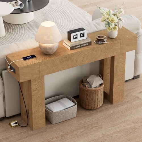 63 Inch Long Console Table w/Outlets & USB Ports, Narrow Rectangular Sofa Table - Image 2