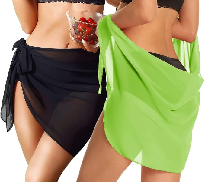 CHICGAL 2 Pieces Women Beach Sarong Bathing Suit Wrap Skirt Sheer Bikini - Image 5