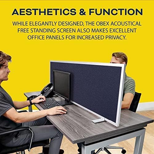 OBEX Acoustical Free Standing Privacy Screen, Cubicle Accessories Desk Privacy Panel, Desk Dividers for Office, Office Furniture Partitions Portable Sound Proof Dividers, 18" x 36", Slate