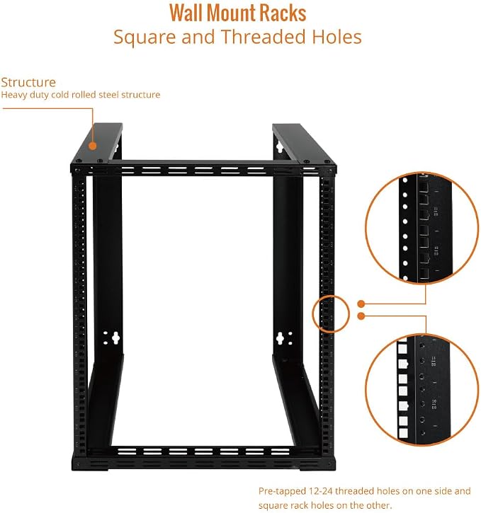 Tecmojo 15U Wall Mount Rack, Wall Mount Network Rack 15.8in Depth, Open Frame - Image 4