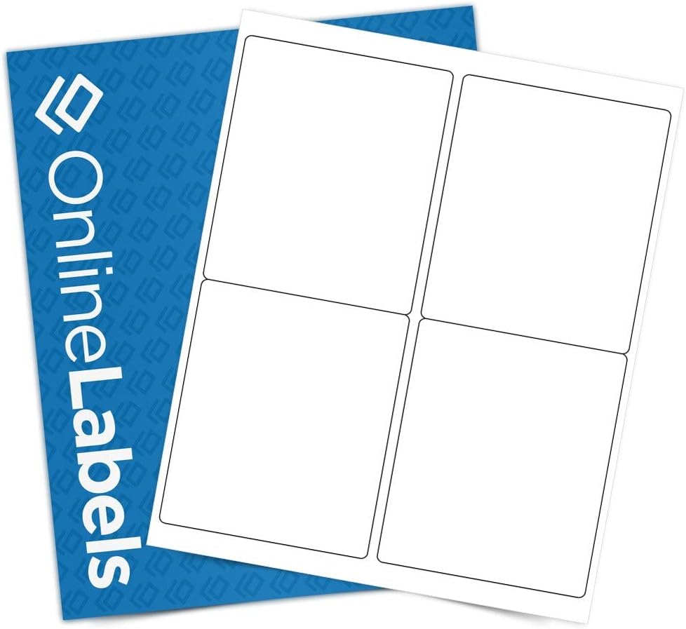 4 x 5 Rectangle Mailing Labels - Permanent, White Matte - Shipping, Wine, Product - Pack of 400 Labels - 100 Sheets - Inkjet/Laser Printers - Online Labels