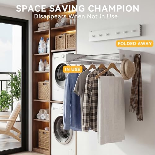 Extra Wide 40" Laundry Drying Rack, Expandable Wall Mounted Clothes Drying Rack - Image 2