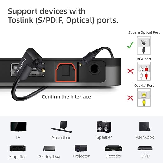 90 Degree Toslink Optical Audio Cable 6 Foot, Slim S/PDIF Digital Right Angle - Image 5