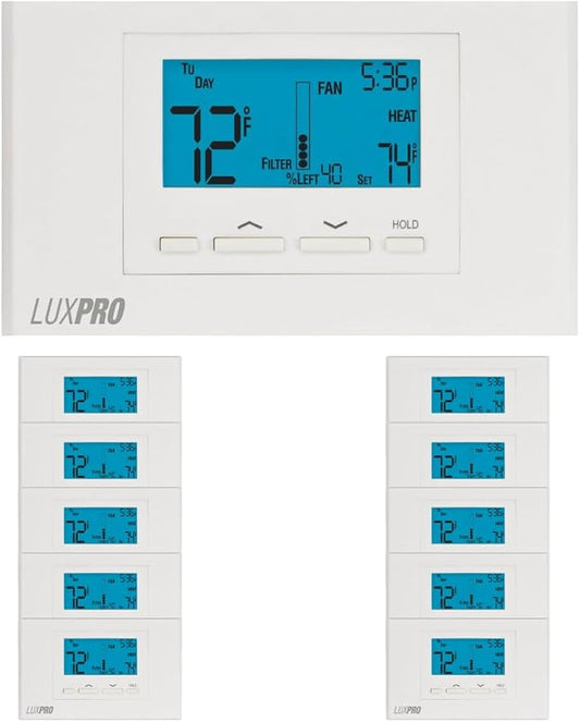 Lux Pro P621U-010 Programmable 5-1-1 Day Thermostat, 2 Heat, 1 Cool, 10 Pack by Lux