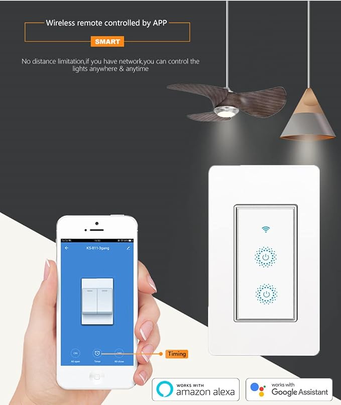 Nexete Smart Wi-Fi Double Light Switch, 2 in1 Single Pole Switch Compatible - Image 3