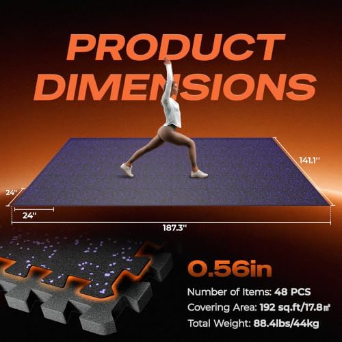 SUPERJARE 0.56'' Thick 192 Sq Ft Rubber Top Gym Flooring - Image 7