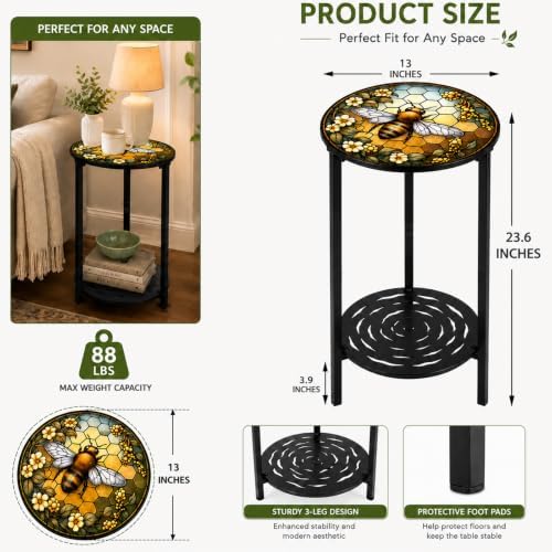 2-Tier Metal Round Side Table Accent Coffee Tables Small Space Corner Plant - Image 3