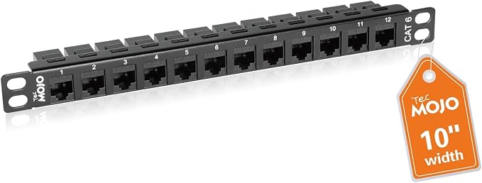 Tecmojo 12-Port Cat6 Patch Panel, 0.5U Rack Mount Modular Panel by Tecmojo
