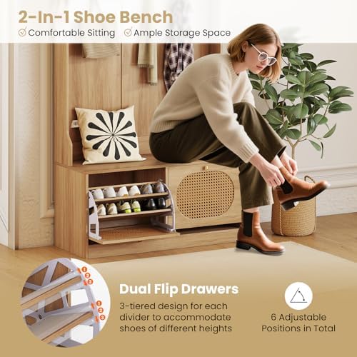 Giantex 4-In-1 Hall Tree with Bench and Shoe Storage, Entryway Bench with Coat - Image 3