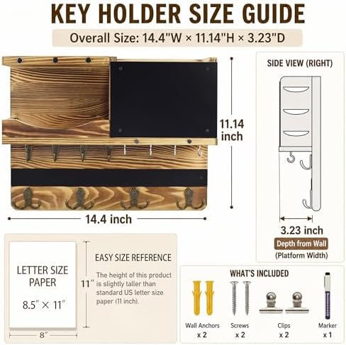 Key Holder Wall Mount with Shelf, Key Hooks - Image 2