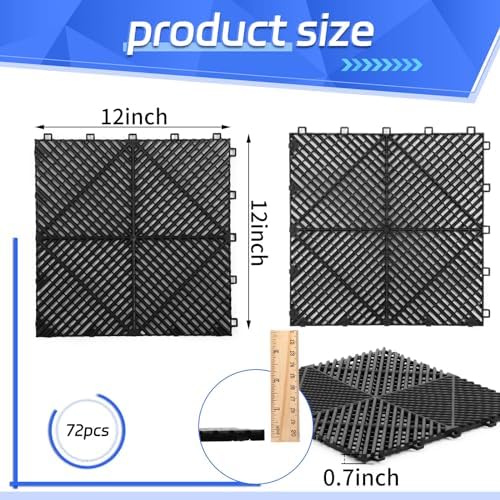 Barydat 72 Pcs 12x12 Garage Floor Tiles Interlocking Drainage - Image 2