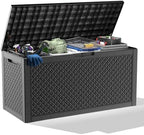 PatioZen 121 Gallon Resin Deck Box, Lockable Outdoor Storage Box by OutdoorLivingPerfected