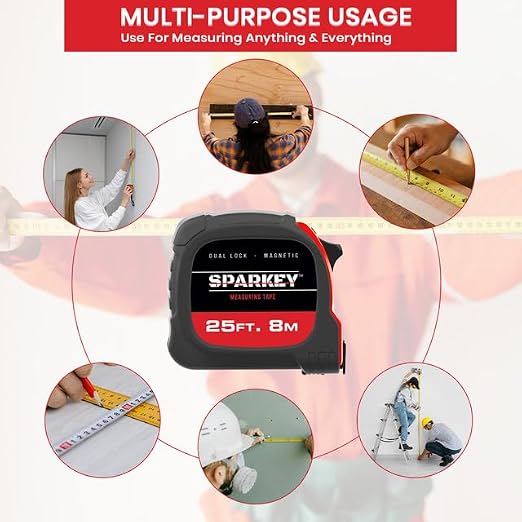 Sparkey 25ft/8M Retractable Magnetic Measure Tape — Metric Measuring Tool - Image 6