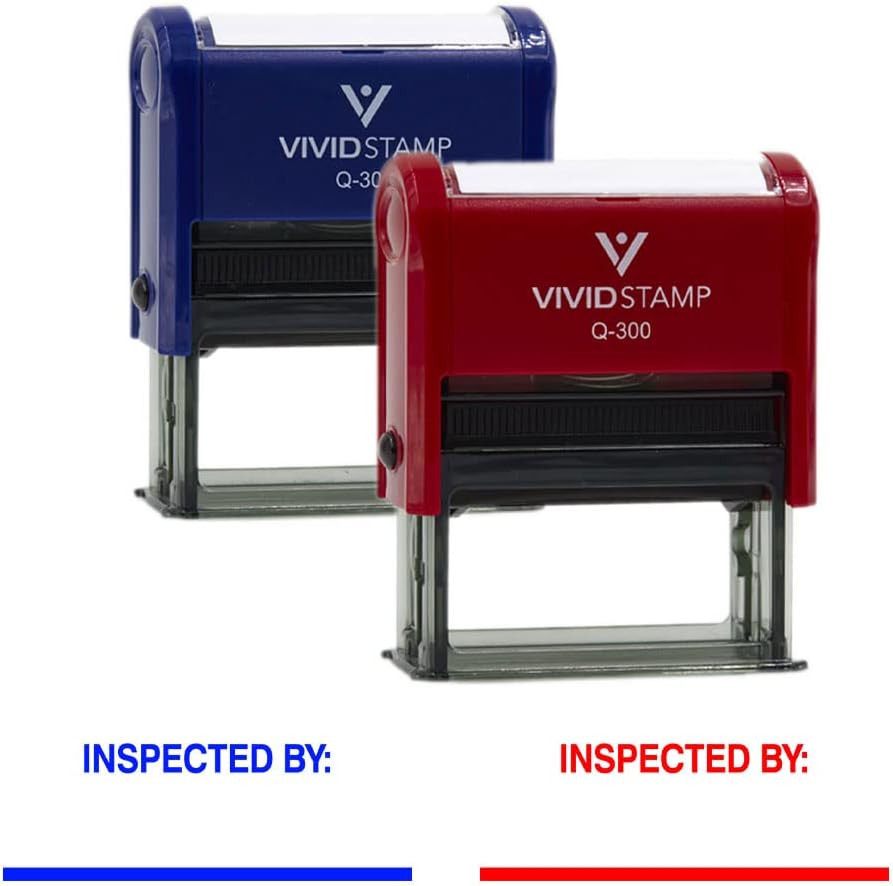 Vivid Stamp Inspected by____ Business Self-Inking Rubber Stamps (Blue Ink) - Q-200