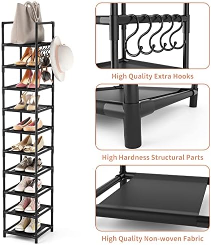 LANTEFUL Tall Narrow Shoe Rack for Entryway, 10-Tier Sturdy Metal Shoe Shelf - Image 4