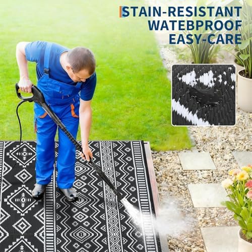 Garvee Outdoor Rug 9x18 Waterproof Reversible Boho Plastic Straw Mat, - Image 5