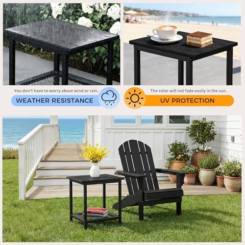 2-Tier Outdoor Side Table with Storage, Weather Resistant Patio End Table - Image 6