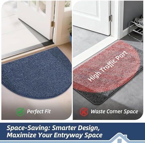 BEQHAUSE Dirt Trapper Door Mat 17" x 30" Half Circle Non Slip Rugs - Image 6