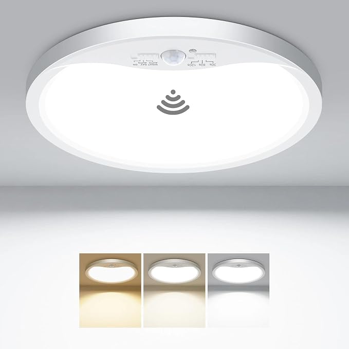 hepside Motion Sensor Ceiling Light Wired, 3000K/4000K/6500K LED Flush Mount by Hepside