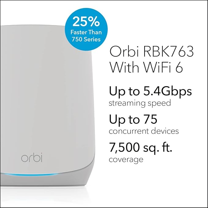 Netgear Orbi RBK763-100NAR AX5400 Tri-band WiFi 6 Mesh System, Router and 2 - Image 2