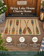 Lake House Welcome Front Door Mat, Boho Vintage Boat Paddle - Image 3