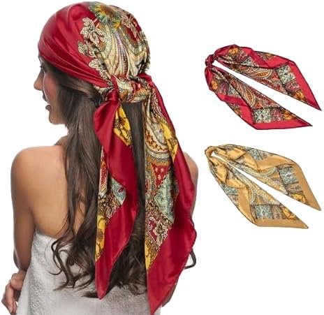 Senker Fashion 35" Head Scarf for Women, Pirate Costume Accessories Silk Red by SenkerFashion