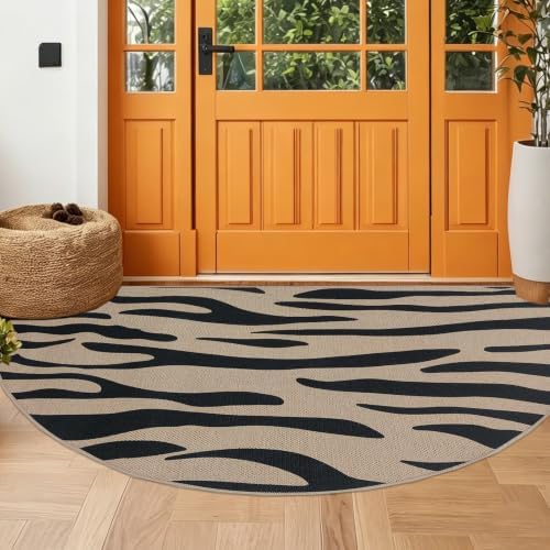 Easy Jute Rug 2.6x5Ft Half Round Zebra Stripe Carpet - Image 5