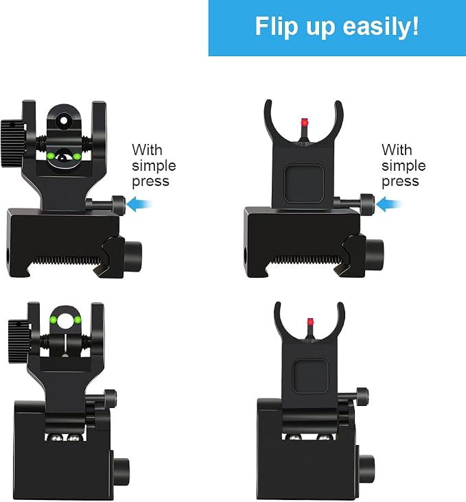 Fiber Optic Flip Up Iron Sights Picatinny Rail Mounted Front and Rear Backup - Image 6