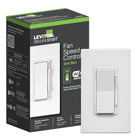 Leviton Decora Smart Fan Speed Controller, Wi-Fi 2nd Gen, Neutral Wire Required by Leviton