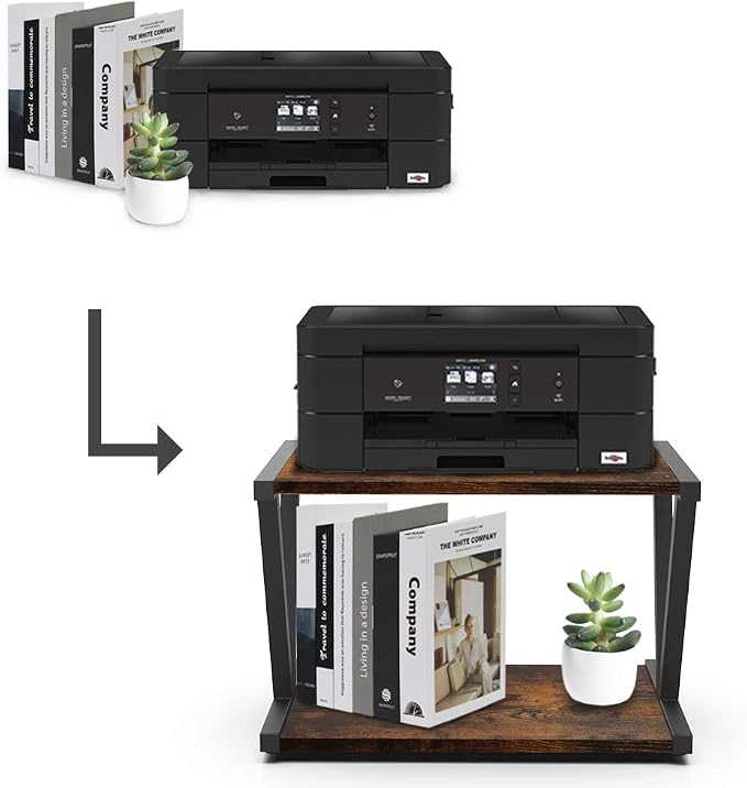 VEDECASA Retro Desktop Printer Stand 2 Tiers Under Desk Wood Printer Shelf - Image 9