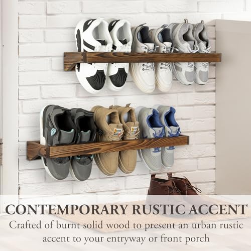 MyGift 30 Inch Rustic Burnt Wood Hanging Shoe Rack Wall Mounted Storage - Image 3