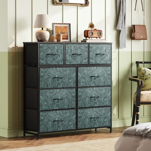 WLIVE Tall Dresser for Bedroom, 9 Drawer Chest of Drawers, Vintage Green - Image 2