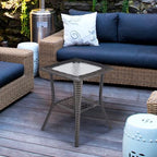 VINGLI Outdoor Side Table with Storage Wicker Patio Side Table, Tempered Glass - Image 2