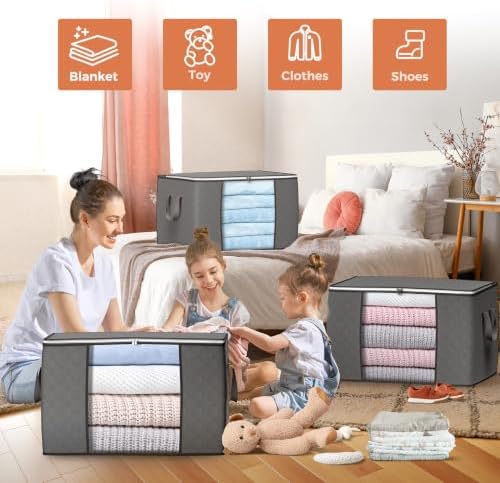 90L Large Storage Bags, 4 Pack Clothes Storage Bins Closet Organizers - Image 3
