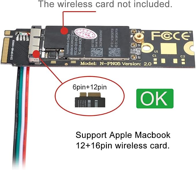 BCM94360CD BCM94360CS BCM943602CS BCM94360CS2 WiFi Card to M.2 NGFF Key-M NVME - Image 5