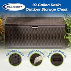Suncast 99 Gallon Plastic Wicker Deck Box Container Storage - Image 2