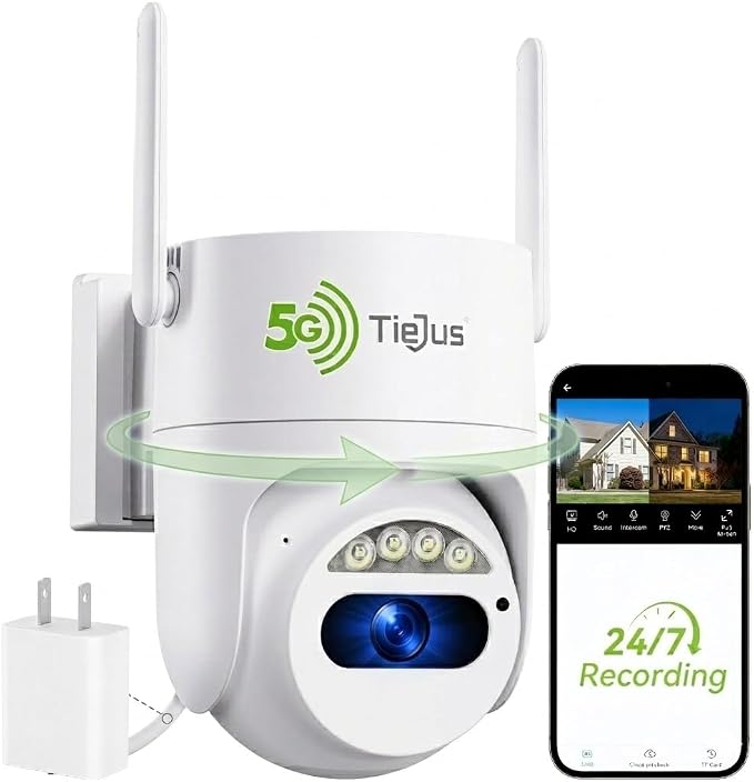 5G/2.4G Security Camera Outdoor, 3MP Wired Cameras 24/7 Recording, Plug-in Power by Tiejus