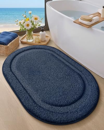 Color&Geometry Oval Blue Bathroom Rugs 36x24, Extra Soft Absorbent Microfiber - Image 4