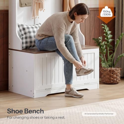 HOOBRO Hall Tree with Bench, 15.7''W Entryway Bench with Coat Rack, Shoe - Image 3
