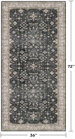Black Boho Washable 3x6 Large Kitchen Runner Rug, Indoor Entryway Home Office - Image 2