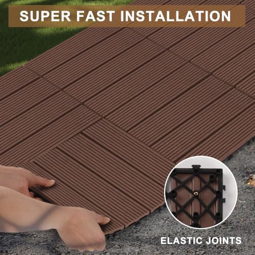 Composite Interlocking Deck Tiles Outdoor, 9 Pack, Light Coffee Color - Image 2