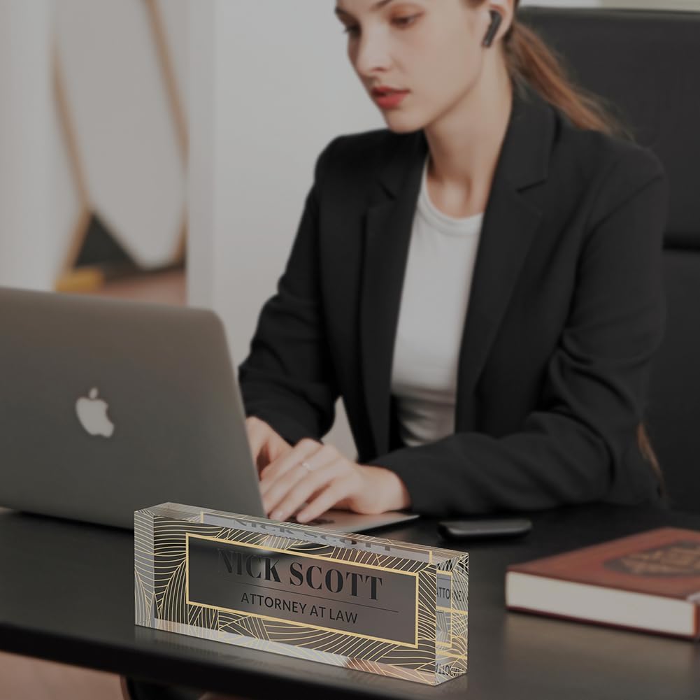 Office Desk Name Plate Personalized, Custom Name Plates for Desks on Acrylic Glass, Personalized Office Gift for Boss Coworkers