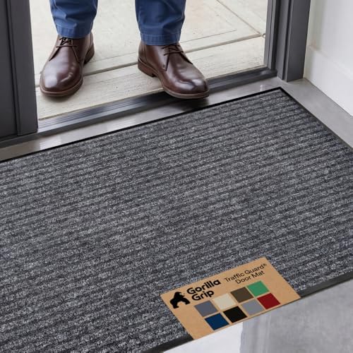 GORILLA GRIP Traffic Guard Indoor Outdoor Heavy Duty Door Mat, 47x35 Gray by GorillaGrip