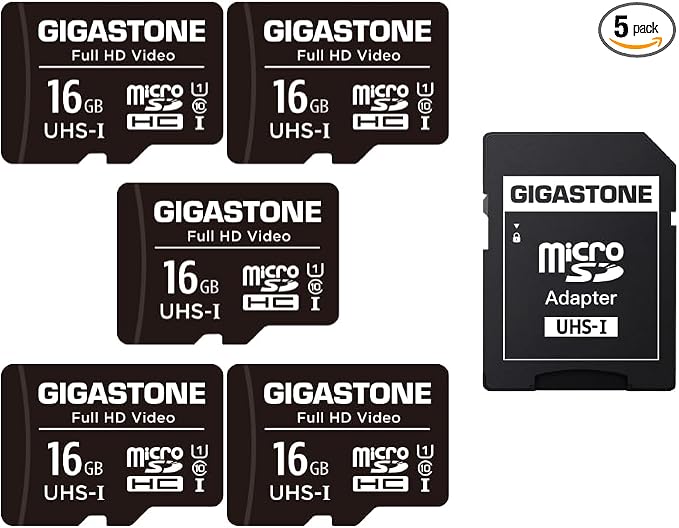 GIGASTONE 16GB Micro SD Card 5-Pack, FHD Video, Surveillance Security Cam by Gigastone