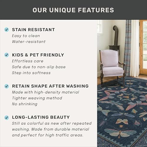 Dark Blue Vintage Playroom Round Rug 6ft, Washable Soft Area Rug - Image 7