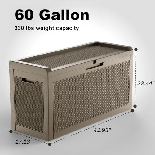 PatioZen 60 Gallon Resin Deck Box, Lockable Outdoor Storage Box - Image 2