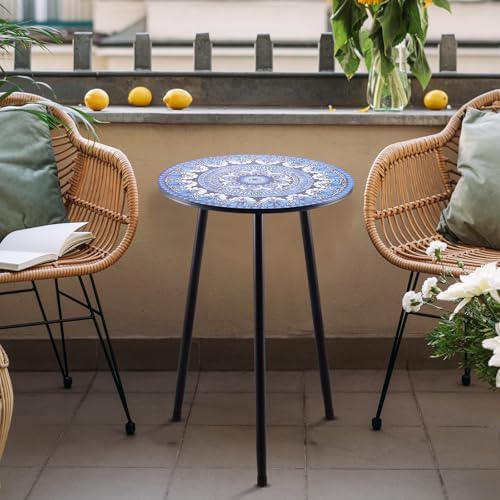 2-Pack Small Mosaic Metal Side Tables Outdoor Patio Round Accent Table Modern - Image 2