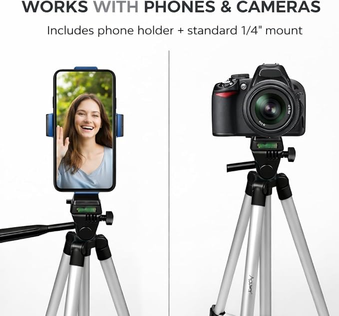 Acuvar 50” Phone Tripod with Holder – Lightweight Aluminum Tripod Stand - Image 4