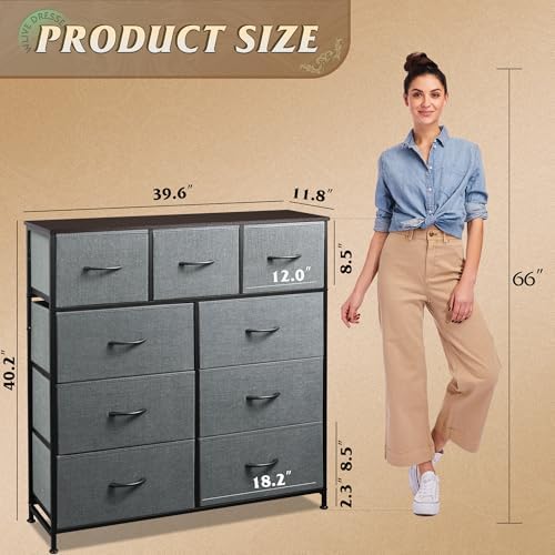 WLIVE Tall Dresser for Bedroom, 9 Drawer Chest of Drawers, Dark Grey - Image 3