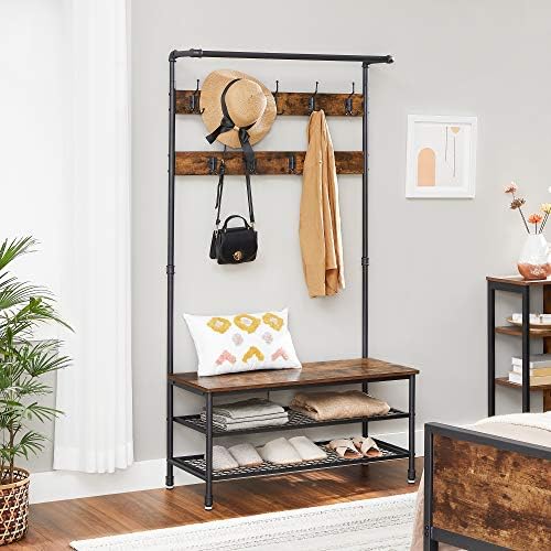 VASAGLE Coat Rack and Storage Bench, Hall Tree - Image 4